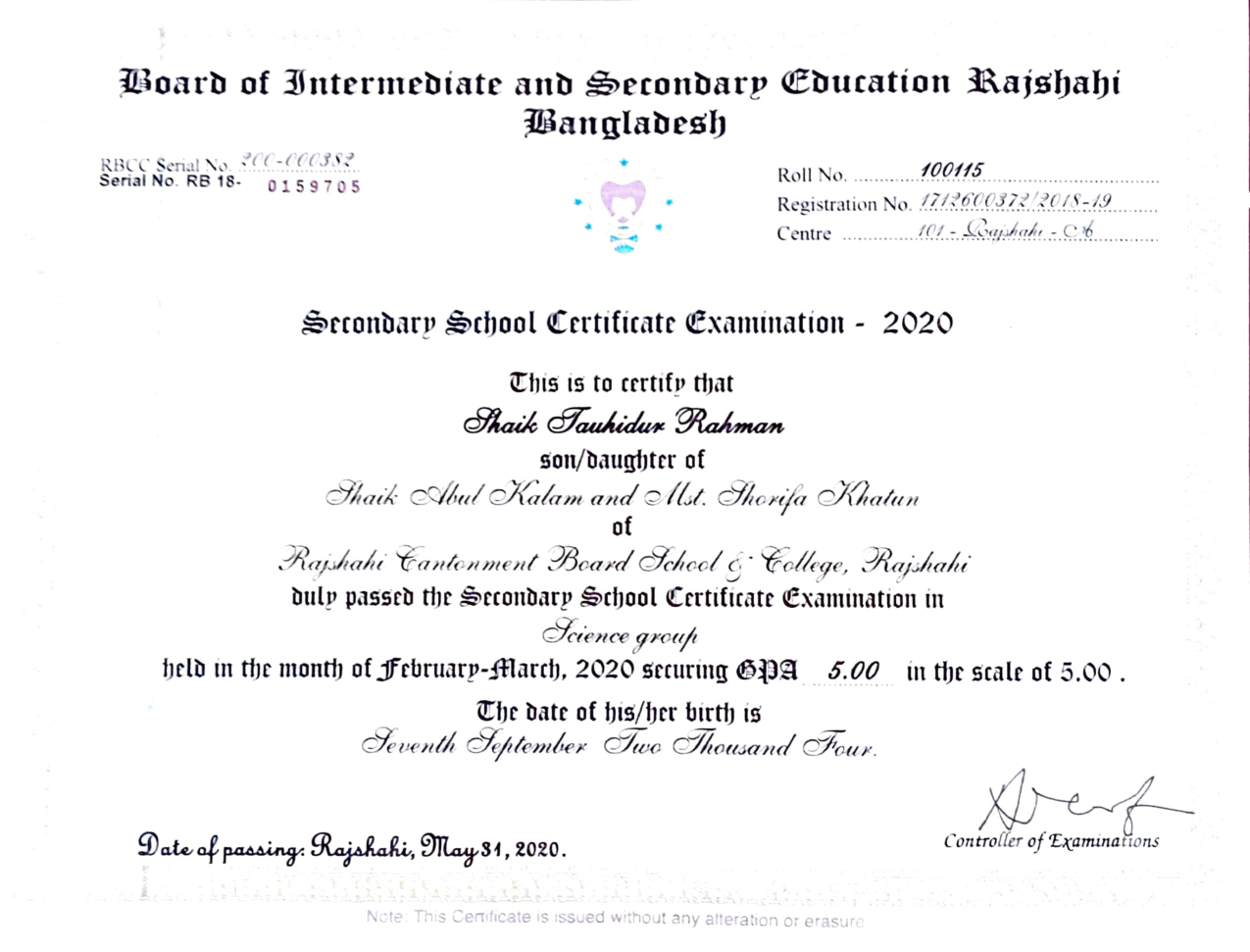 Certificate